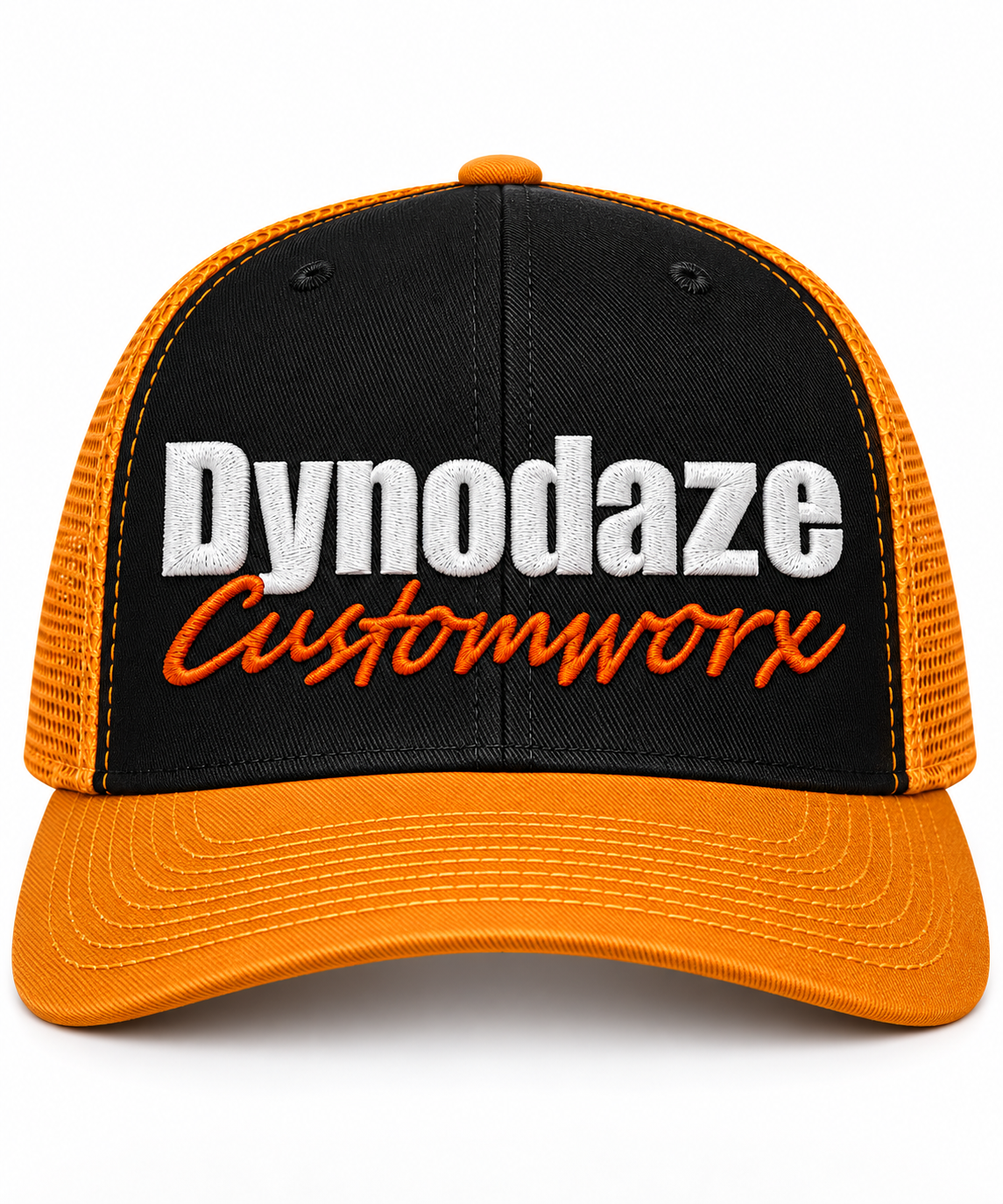 Dynodaze Customworx Black & Orange Trucker Snapback Cap – Embroidered Logo